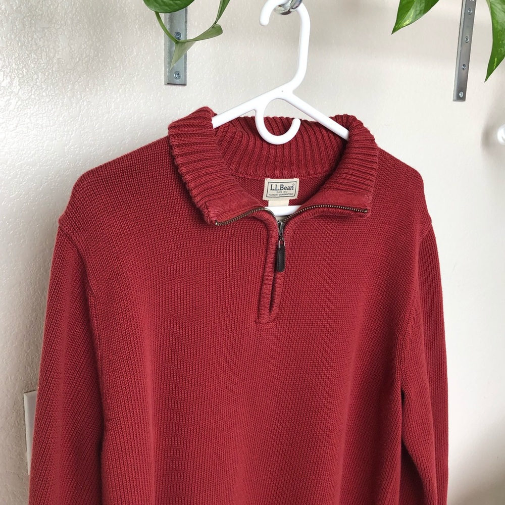 L.L. Bean Knit Quarter Zip Brick Red Sweater